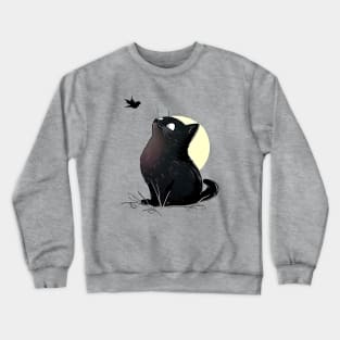 Black Cat With a Bird Crewneck Sweatshirt